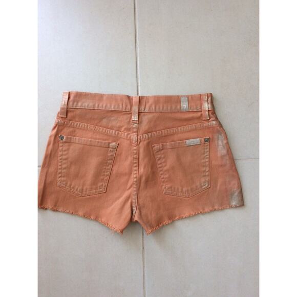 7 For All Mankind Denim Jean Shorts Carlie Metallic Mid Rise Cut Off - Picture 5 of 9